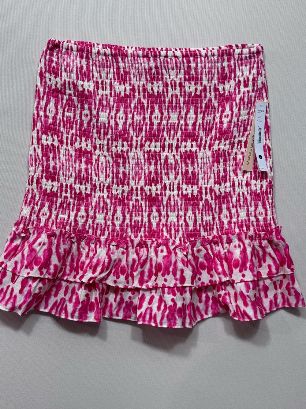 AQUA Womens Smocked Floral Ruffled Elastic Waist Pull On Skirt Sz large NWT